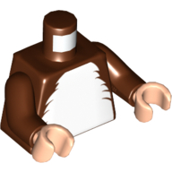 Lego Torso White Fur Chest print, Reddish Brown Arms, Light Nougat Hands / Reddish Brown