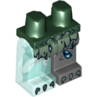 Lego Hips and Dark Bluish Gray Left Leg, Trans-Light Blue Right Leg with Sand Green Scaled Armor and Scars Print / Dark Green