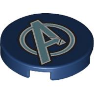 Lego Tile Round 2 x 2 with Sand Blue/White Avengers Logo Print / Dark Blue