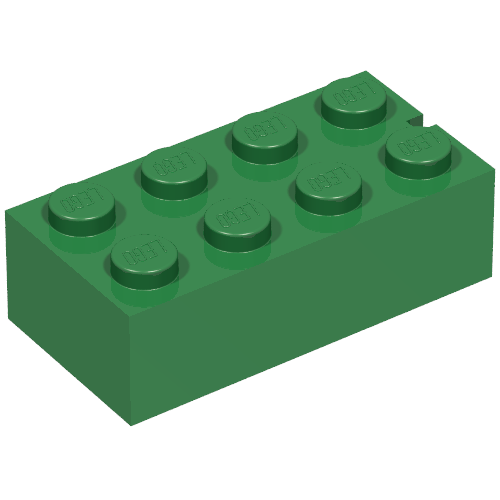 Lego Brick 2 x 4 without Bottom Tubes, Slotted (with 1 slot) / Green