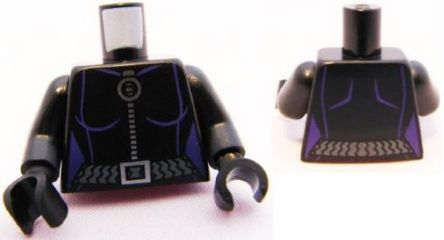 Lego Torso Batman Dark Purple Female Outline, Silver Ring Zipper Pull, Dark Bluish Gray Belt with Buckle Pattern / Black Arms / Black Hands