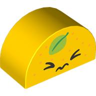 Lego Duplo Brick 2 x 4 x 2 Curved Top with Face, Closed Eyes, Green Leaf Print / Yellow