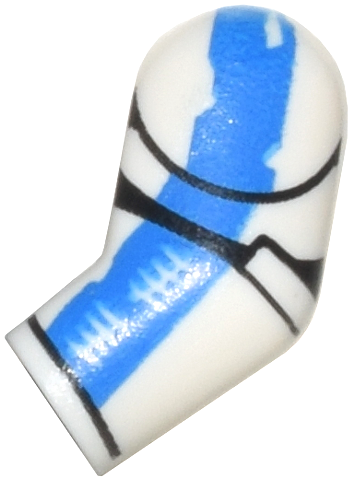 Lego Arm, Left with Armor Panels, Worn Blue Stripe, and Tally Marks Pattern / White