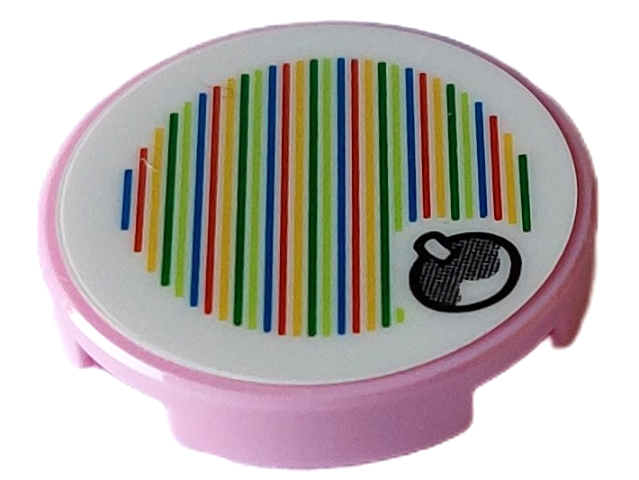 Lego Tile, Round 2 x 2 with Bottom Stud Holder with Super Mario Scanner Code Fruit Pattern (Sticker) - Sets 71408 / 71440 / Bright Pink