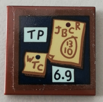 Lego Tile 2 x 2 with 'TP', 'WTC', 'JBCR 1310', and '6.9' Paper Notes Pattern (Sticker) - Set 75551