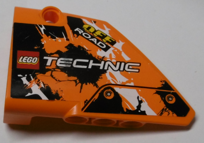 Lego Technic, Panel Fairing #13 Large Short Smooth, Side A with LEGO TECHNIC Logo, 'OFF ROAD' and Black, Orange and White Pattern (Sticker) - Set 42007