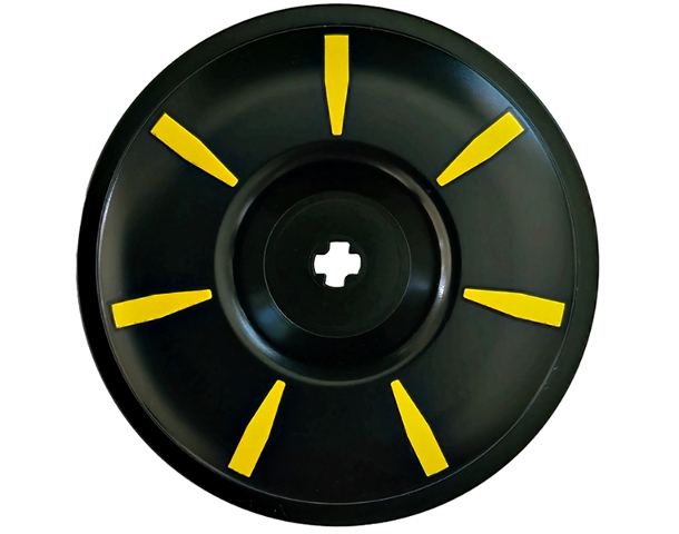 Lego Wheel Cover Recessed with Axle Hole - 56mm for Wheel 15038 with 7 Yellow Radial Marks Pattern