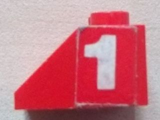 Lego Slope 45 2 x 2 with White Number 1 Pattern on Both Sides (Stickers) - Set 602-1, 6602 / Red