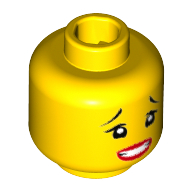 Lego Minifig Head Shark Army, Thin Raised Eyebrows, Open Mouth with Red Lips and Clenched Teeth Print [Hollow Stud] / Yellow
