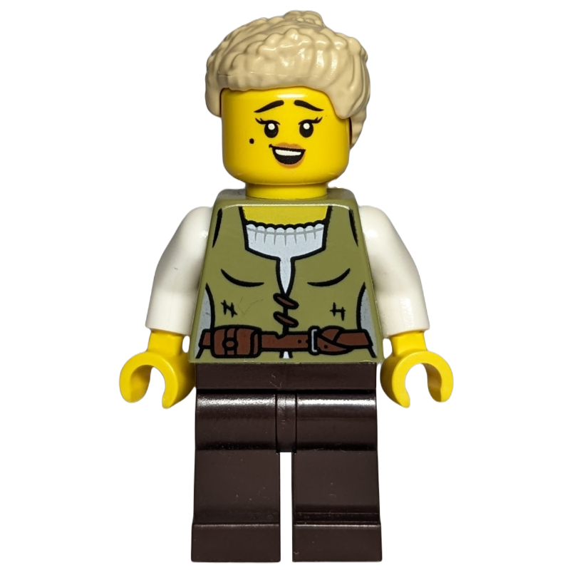 Lego Carpenter, Olive Green Torso, Dark Brown Legs