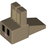 Lego Animal Body Part, Rabbit Head Blocky with Black Eyes and Pink Nose Print / Dark Tan