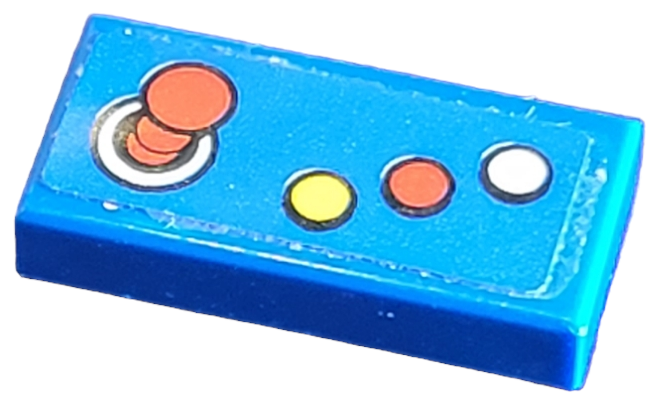 Lego Tile 1 x 2 with Joystick and Yellow, Red and White Buttons Pattern (Sticker) - Set 41231