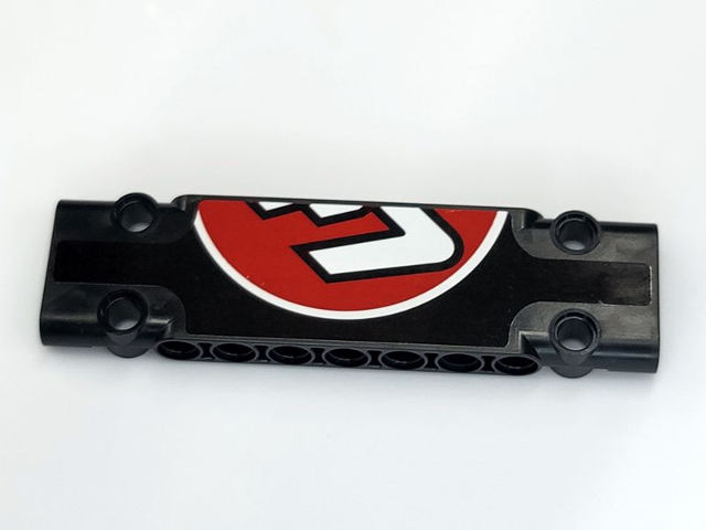 Lego Technic, Panel Plate 3 x 11 x 1 with Red and White Partial '41' in Circle Pattern Right (Sticker) - Set 42066 / Black