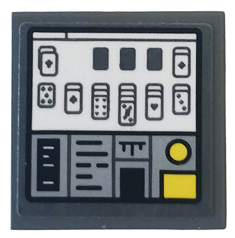 Lego Tile 2 x 2 with Control Panel with Solitaire Game and Switches Pattern (Sticker) - Set 75935 / Dark Bluish Gray