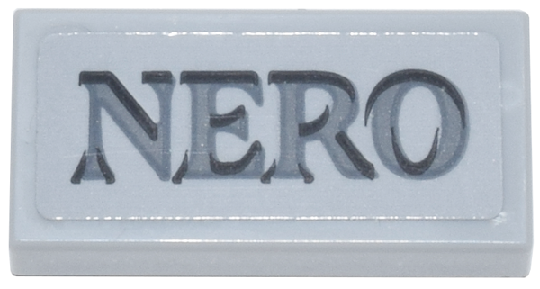 Lego Tile 1 x 2 with Dark Bluish Gray and Black 'NERO' Pattern (Sticker) - Set 76780 / Light Bluish Gray