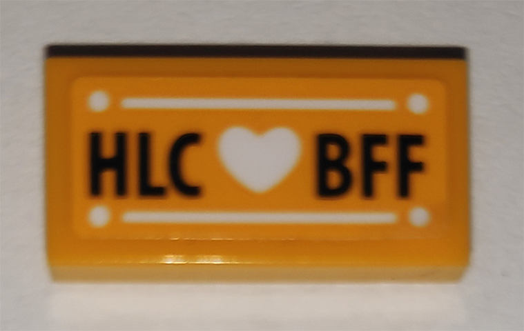 Lego Tile 1 x 2 with 'HLC Heart BFF' Pattern (Sticker) - Set 41340