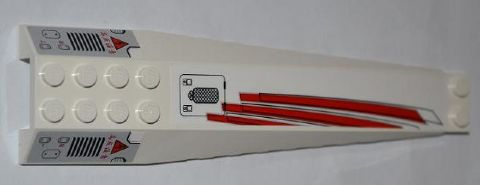 Lego Wedge 16 x 4 Triple Curved with Reinforcements with 3 Red Stripes, Asian Characters, Vents and Electricity Danger Signs Pattern (Stickers) - Set 9449 / White