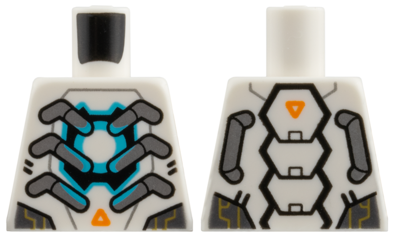 Lego Torso Armor, Silver Tubes, Medium Azure Circle, Orange Triangle Pattern / White