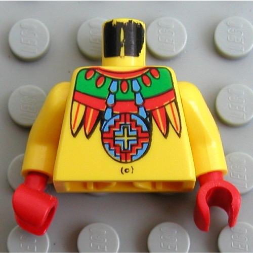 Lego Torso Necklace, Feathers, Navel Print (Achu), Yellow Arms, Red Hands / Yellow