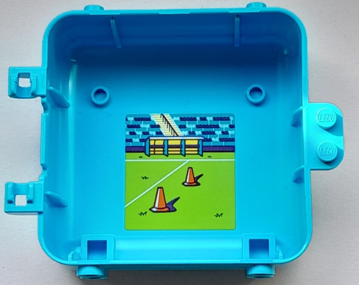 Lego Container, Box 3 x 8 x 6 2/3 Half Back with Soccer Stadium with Pitch and Cones Pattern (Sticker) - Set 41669 / Medium Azure