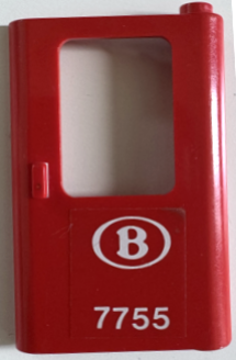 Lego Door 1 x 4 x 5 Train Right, Thin Support at Bottom with White Belgian Train Logo and '7755' Pattern (Sticker) - Set 7755 / Red