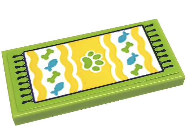 Lego Tile 2 x 4 with Rug with Paw Print, Bones, Medium Azure Fish, Yellow Waves and Black Fringe Pattern (Sticker) - Set 41699