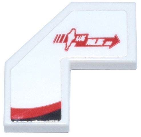 Lego Tile, Modified Facet 2 x 2 with Red Arrow Haas Tooling.com Logo and Black Stripe Pattern Model Left Side (Sticker) - Set 77250