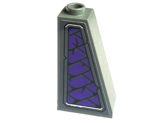 Lego Slope 75 2 x 1 x 3 - Hollow Stud with Dark Purple Plates Pattern Model Left Side (Sticker) - Set 71771 / Dark Bluish Gray