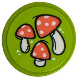 Lego Tile, Round 2 x 2 with Bottom Stud Holder with Coral and White Mushrooms / Toadstools Pattern (Sticker) - Set 42652