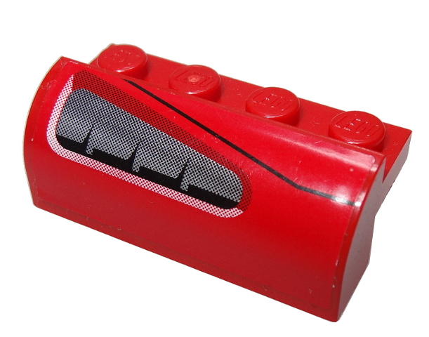 Lego Slope, Curved 2 x 4 x 1 1/3 with 4 Recessed Studs with Silver and Gray Vents Pattern Model Left Side (Sticker) - Set 8185 / Red