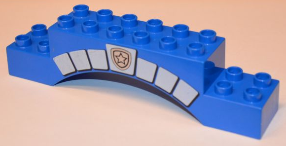 Lego Duplo, Brick 2 x 10 x 2 Arch with White Stonework Narrow and Silver Star Police Badge Pattern