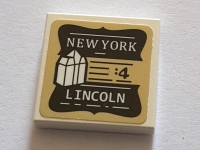 Lego Tile 2 x 2 with White 'NEW YORK LINCOLN' on Black Background Pattern (Sticker) - Set 75827 / White