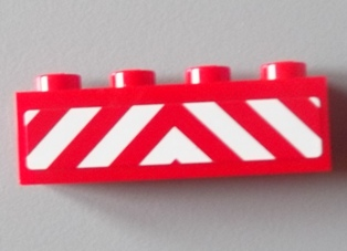 Lego Brick 1 x 4 with Red and White Danger Stripes Pattern (Sticker) - Set 60004 / Red