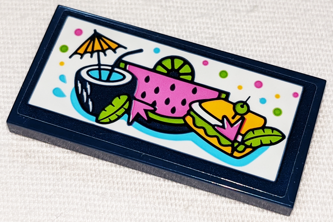Lego Tile 2 x 4 with Cocktail, Watermelon and Sandwich Pattern (Sticker) - Set 41347