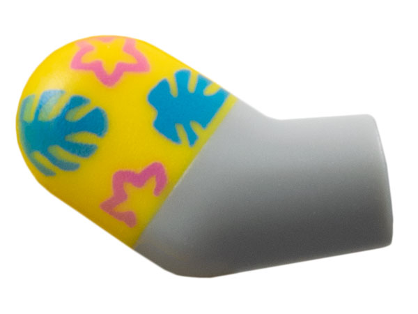Lego Arm, Right with Molded Yellow Short Sleeve and Printed Dark Azure Leaves and Dark Pink Stars Pattern / Light Bluish Gray