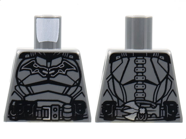 Lego Torso Armor, Black Bat with Silver Outline, Panel Lines, Belt with Silver Buckle Pattern / Dark Bluish Gray