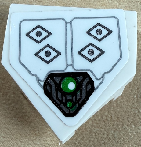 Lego Wedge 2 x 2 x 2/3 Pointed with Armor Plates Outlines, Dots in Diamonds and Bright Green Lights Pattern (Sticker) - Set 76174 / White