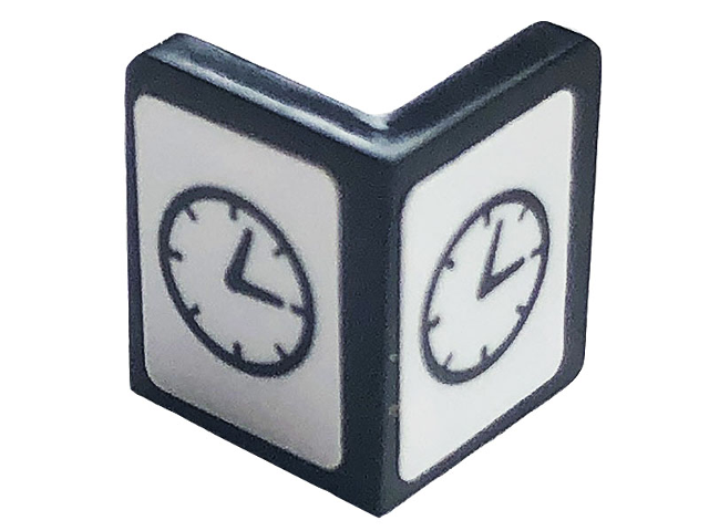 Lego Panel 1 x 1 x 1 Corner with Clock on White Background Pattern on Two Sides (Stickers) - Set 10272