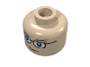 Lego Minifig Head Glasses with Brown Thin Eyebrows, Smile Print / Light Nougat