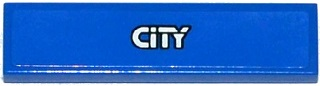 Lego Tile 1 x 4 with Silver 'CITY' on Blue Background Pattern (Sticker) - Set 60075