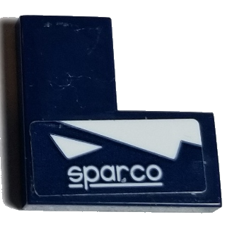 Lego Tile 2 x 2 Corner with 'sparco' and White Triangles Pattern Model Left Side (Sticker) - Set 75885