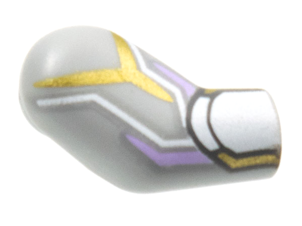 Lego Arm, Right with White Cuff, Gold and Lavender Circuitry Pattern / Light Bluish Gray