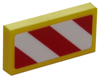 Lego Tile 1 x 2 with Red and White Danger Stripes (Red Corners) Pattern Model Right Side (Sticker) - Sets 4204 / 60152 / Yellow