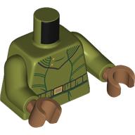 Lego Torso, Hoody, Black Belt, Dark Green Trim Print, Olive Green Arms, Medium Nougat Hands / Olive Green