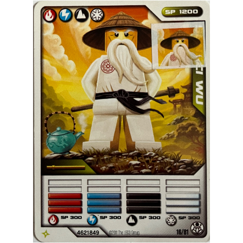 Lego Trading Card, Ninjago Deck #1: 16 - Sensei Wu (White Outfit) - North American Version
