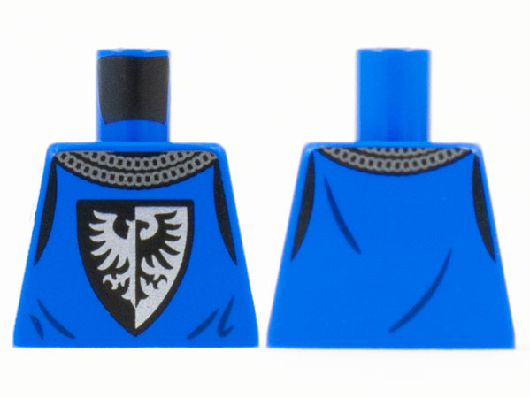 Lego Torso Castle Surcoat, Silver Chain Mail Collar, Black Falcon with Spread Wings Shield Emblem Pattern / Blue