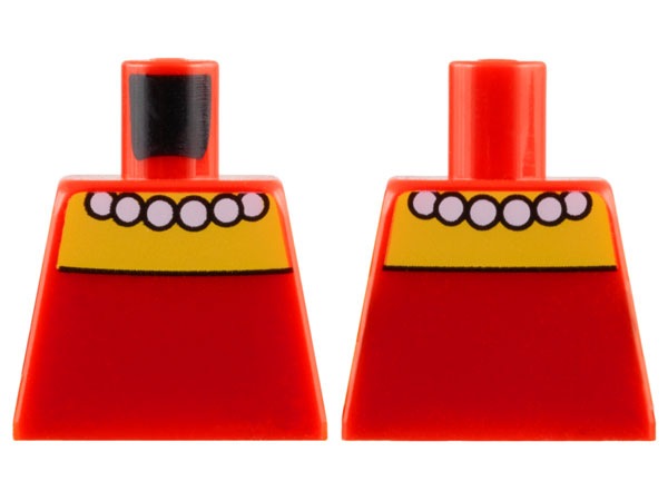 Lego Torso Simpsons Strapless Dress, White Beaded Necklace, Yellow Neck and Shoulders Pattern / Red