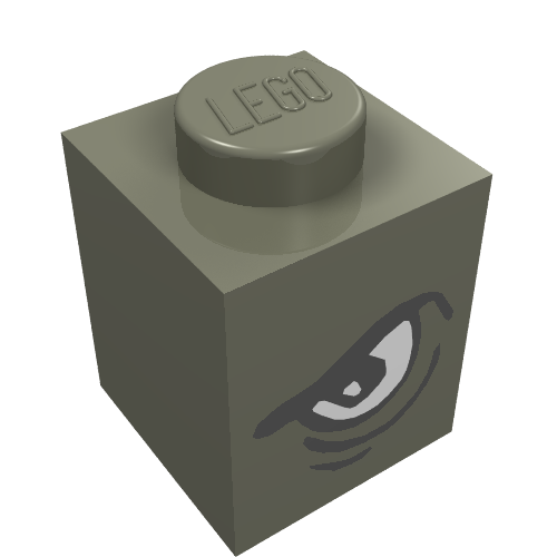 Lego Brick 1 x 1 with Angry Eye Right / Sad Eye Left Print / Dark Gray