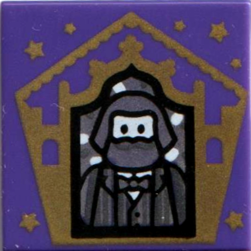 Lego Tile 2 x 2 with Wizard Card Bertie Bott Print / Dark Purple