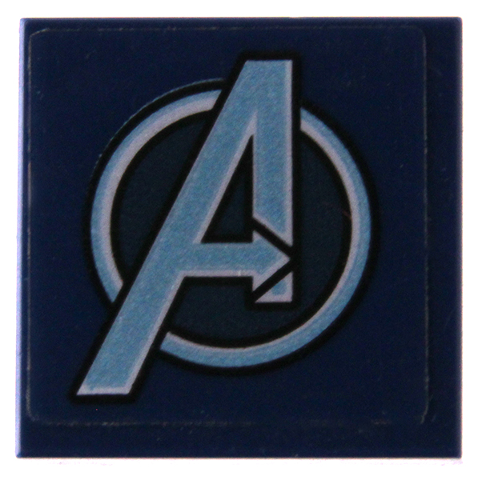 Lego Tile 2 x 2 with Metallic Light Blue Avengers Logo on Transparent Background Pattern (Sticker) - Set 76153 / Dark Blue